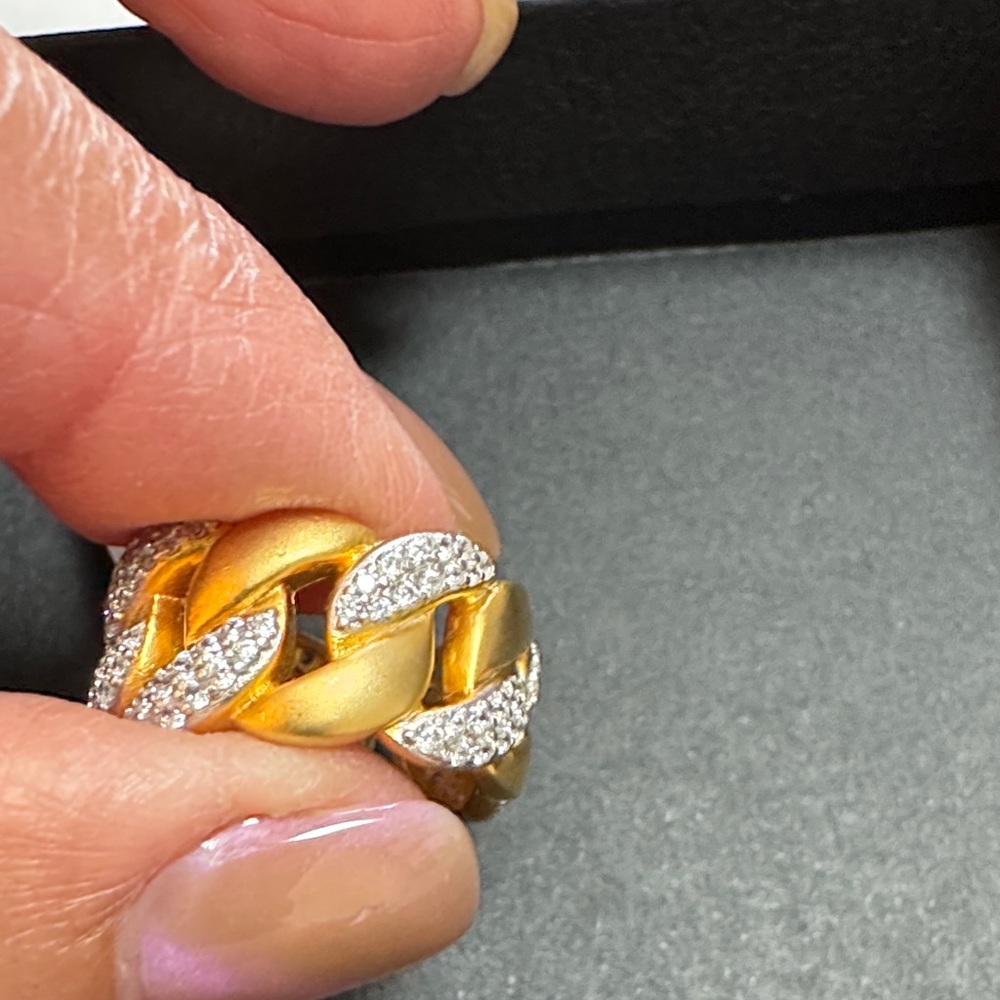 Freida Rothman 
Gold and Silver Contemporary Pavé Rings
Size 6
Sterling silver